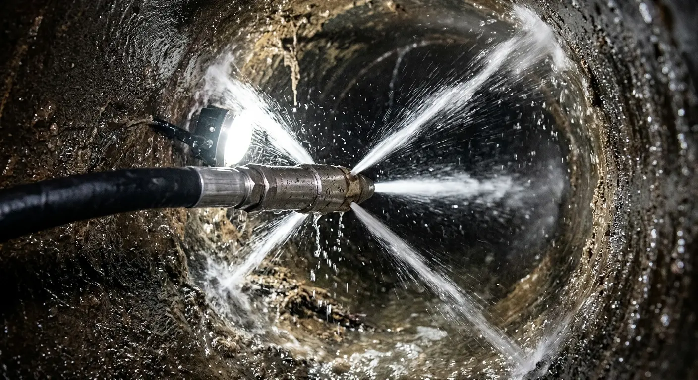 High-pressure hydro jetting nozzle cleaning sewer pipe for Trenchless Sewer Repair in Brainerd